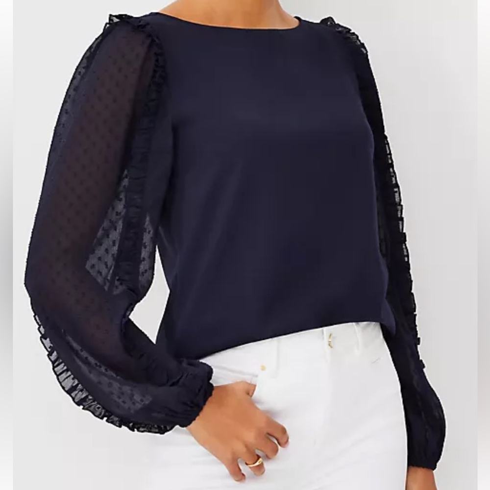 Ann Taylor Clip Sleeve Mixed Media Top.